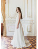 Boat Neck Beaded Ivory Lace Chiffon Wedding Dress